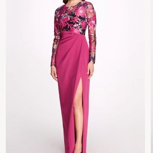 Beautiful, hot pink Marchesa gown. Black top with pink flowers pink skirt.